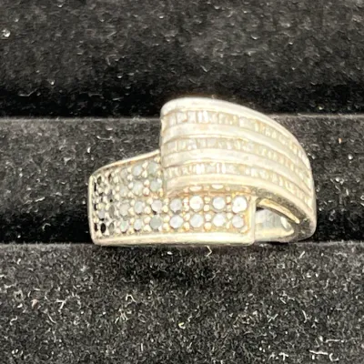 Sterling Silver Multi-Row Pavé Bypass Ring
