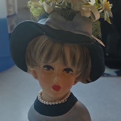 Sale Photo Thumbnail #78: Vintage Napcoware Lady Head Vase with Blue Hat