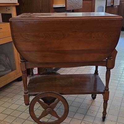 Sale Photo Thumbnail #33: Vintage Wooden Tea Cart with Drop Leaves