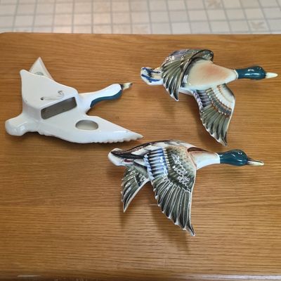 Sale Photo Thumbnail #112: Vintage Ceramic Flying Mallard Duck Wall Pockets