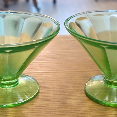 Sale Photo Thumbnail #154: Pair of Federal Glass Company Optic Panel Uranium Glass Sherbet Cups
