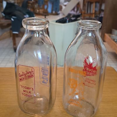 Sale Photo Thumbnail #143: Vintage Pyro-Glazed Milk Bottles