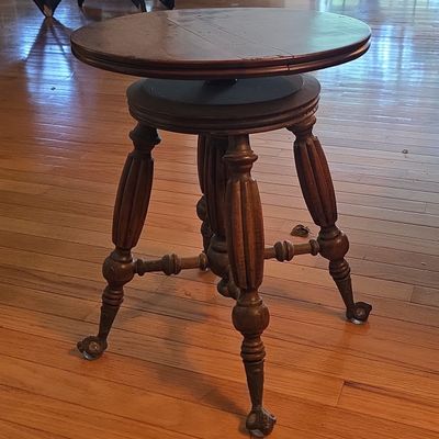 Sale Photo Thumbnail #36: Antique Victorian Adjustable Piano Stool with Glass Ball and Claw Feet
