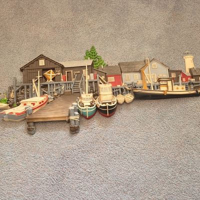 Sale Photo Thumbnail #84: Vintage Burwood Products 1977 Fishing Village Wharf 3D Wall Art