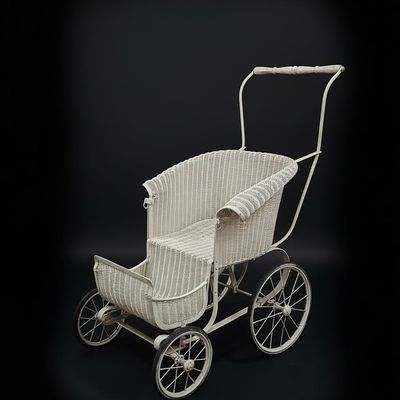 Sale Photo Thumbnail #70: Vintage White Wicker Doll Pram