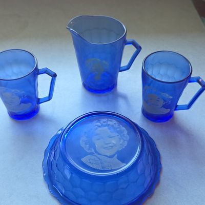 Sale Photo Thumbnail #107: Vintage Hazel Atlas Shirley Temple Cobalt Blue Four-Piece Breakfast Set