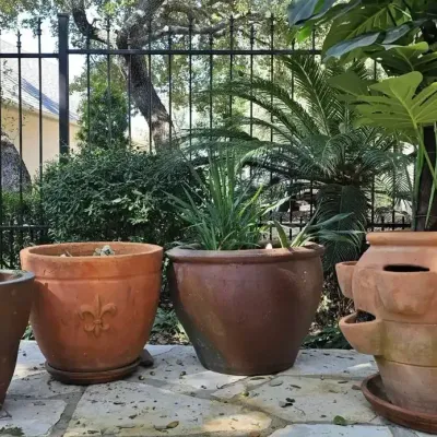 Estate Garden Collection: Assorted Large Planters, Decorative Pots, and Faux Plant (4-Piece Lot)