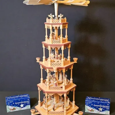 Vintage Expertic East German 5-Tier Wooden Christmas Pyramid (27.25") with Candles
