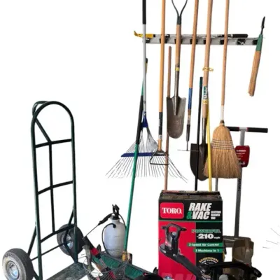 Multi-Piece Lawn & Garden Tool Lot with Heavy-Duty Hand Truck
