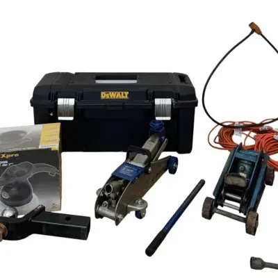 Automotive & Garage Gear Lot – Floor Jacks, DeWalt Tough Case, New Vector Polisher & More! 