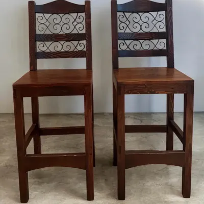 Wrought Iron & Solid Wood Barstools