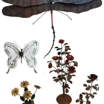 Metal Garden Sculptures – Roses, Sunflowers, Dragonfly & Butterfly
