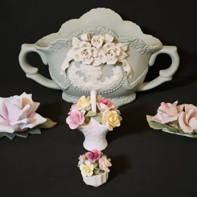 Exquisite Victorian Revival Porcelain Garden: Vintage English & Italian Floral Art