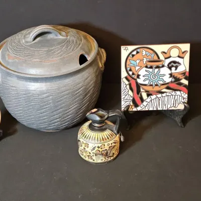 Globetrotting Artisan Pottery & Ceramic Art Lot: Greek Tureen, Rhodes Plates, & Museum Replicas