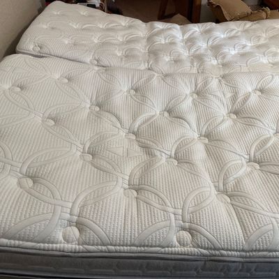 Sale Photo Thumbnail #387: That is composed of two twin mattresses that are independently controlled by remotes
Also includes the tweed bedframe and platform that moves bed up and down
Both sides seem to work as should
And all the fancy bedding as pictured