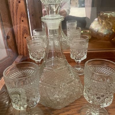 Sale Photo Thumbnail #94: Cut glass decanter and glasses
