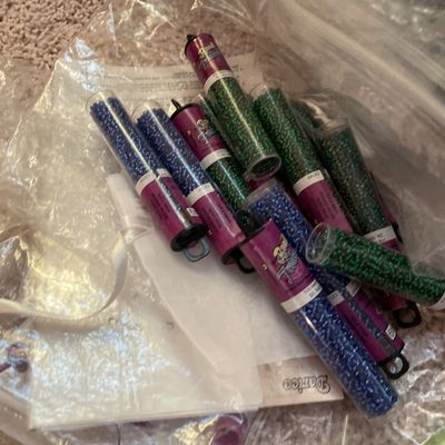 Sale Photo Thumbnail #243: Two bags with crafting beads, wire plastic totes with more crafting items