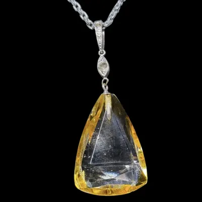 Vintage Art Deco CZECHO SLOVAKIA Yellow Flash Cut Glass Crystal Pendant Whiting Davis Chain
