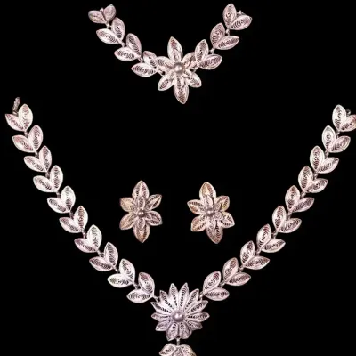 Vintage Silver Tone Filigree Floral Set 