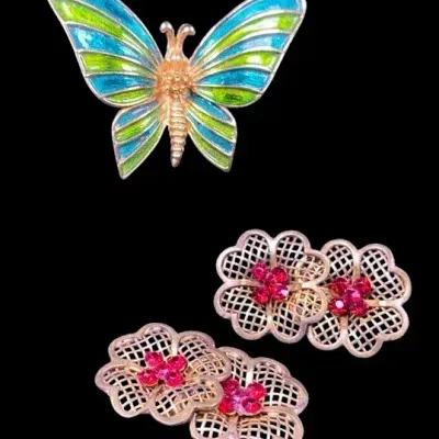 Marcel Boucher Butterfly Brooch & Giuliano Fratti GM Floral Earrings