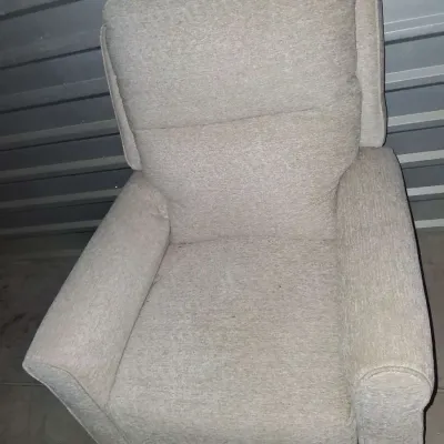 Beige Upholstered Armchair with Wood Feet
