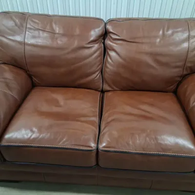 Brown Leather Two-Seat Sofa