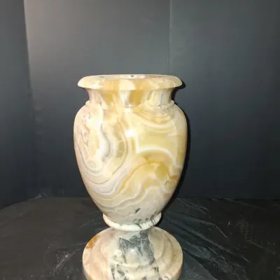 Vintage Hand-Carved Natural Onyx Stone Urn Vase