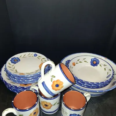 Blue & Orange Floral Dinnerware Set