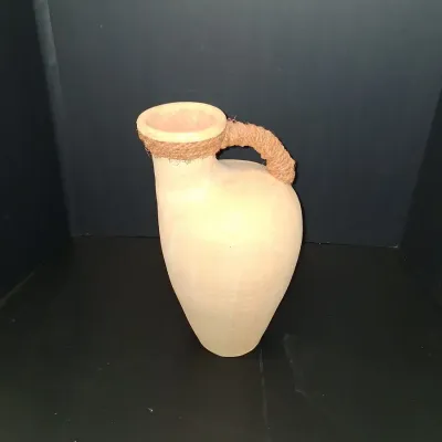 Beige Pottery Jug with Rope Accents