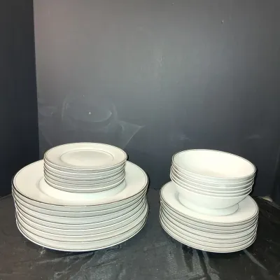 Simplicity Fine China Japan White & Silver Rim Dinnerware Set