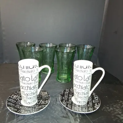 Coca-Cola Green Glasses & Coffee Bar Latte Mug Set