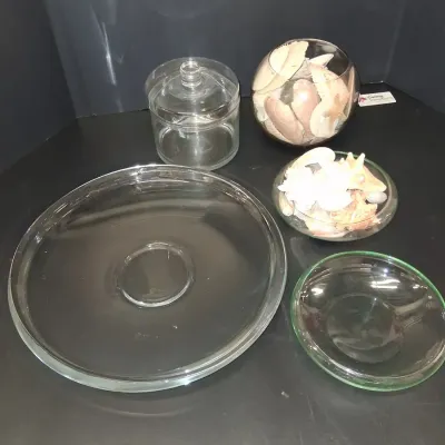 Assorted Clear Glassware and Coastal Seashell Decor Collection
