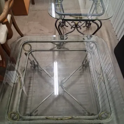 2-Piece Glass Top Metal Coffee & End Table Set