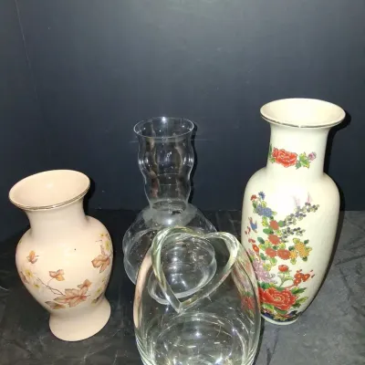 Vintage Assorted Ceramic and Glass Flower Vases - 4 Pieces
