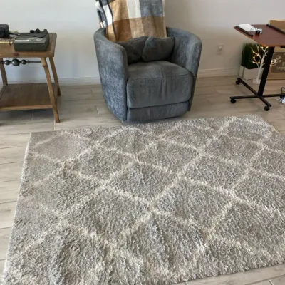 Gray Swivel Rocking Recliner, Blanket, and Rug