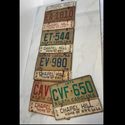 Sale Photo Thumbnail #117: Lot 8798 vintage chapel hill nc license plate yard art