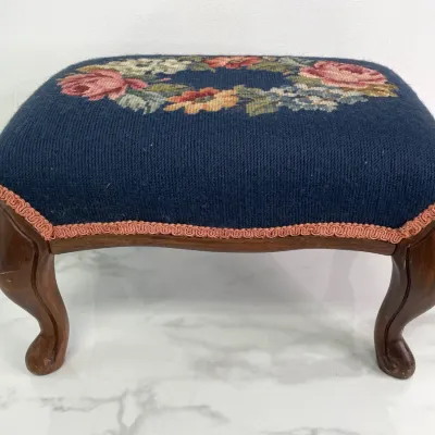 Sale Photo Thumbnail #376: Lot 9072 vintage embroidered footstool