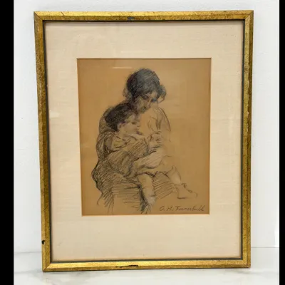 Sale Photo Thumbnail #230: Lot 8919 g h turnbull signed mother and child drawing art