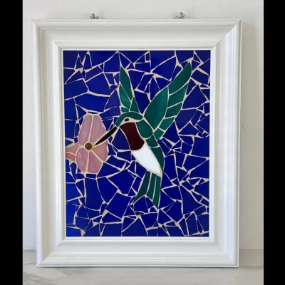 Sale Photo Thumbnail #333: Lot 9029 hummingbird glass mosaic window panel