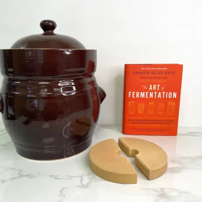 Sale Photo Thumbnail #39: Lot 8716 stoneware fermentation crock the art of fermentation book