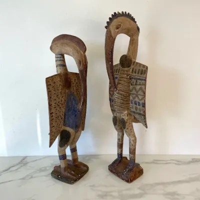 Sale Photo Thumbnail #92: Lot 8771 senufo west african hornbill carved wood bird sculptures