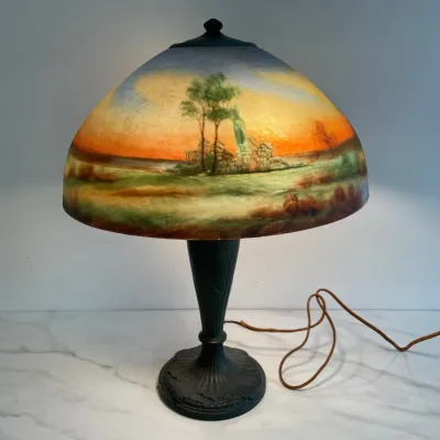 Sale Photo Thumbnail #287: Lot 8980 antique jefferson reverse painted landscape table lamp