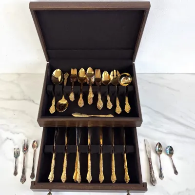 Sale Photo Thumbnail #21: Lot 8698 rogers co gold plated stainless steel flatware