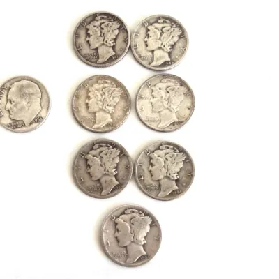 Sale Photo Thumbnail #326: Lot 9022 u s silver coins mercury dimes 1956 roosevelt dime