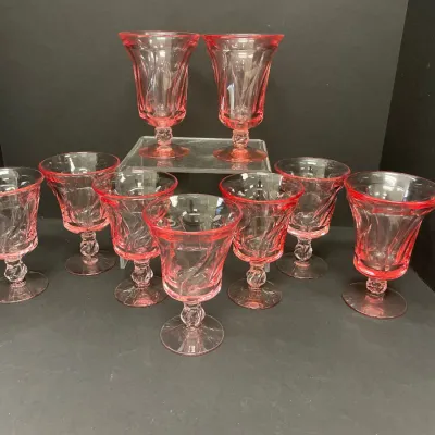 Sale Photo Thumbnail #378: Lot 9074 vintage fostoria jamestown pink glass goblets