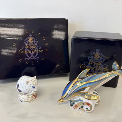 Sale Photo Thumbnail #264: Lot 8955 royal crown derby bone china dolphin paperweight chipmunk