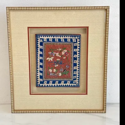Sale Photo Thumbnail #351: Lot 9047 framed antique chinese embroidered silk purse pocket