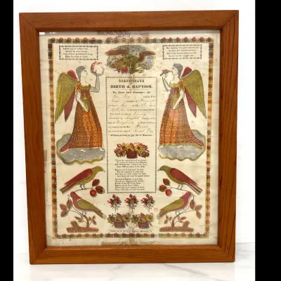 Sale Photo Thumbnail #422: Lot 9122 antique 19th century birth baptism certificate ephemera