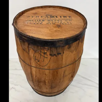 Sale Photo Thumbnail #454: Lot 50454 antique streamline wooden barrel mueller brass co side table