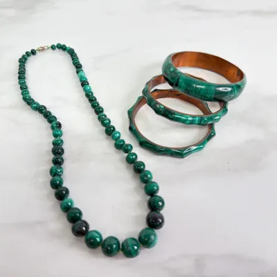 Sale Photo Thumbnail #142: Lot 8824 vintage malachite jewelry copper bangle bracelets necklace